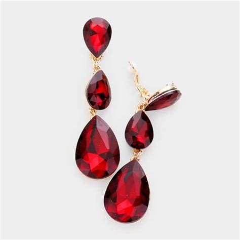 Red Triple Crystal Clip-on Earrings - Glamour Boutique