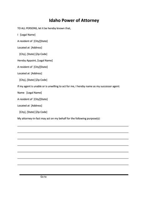 Power Of Attorney Form Idaho Printable Pdf Download