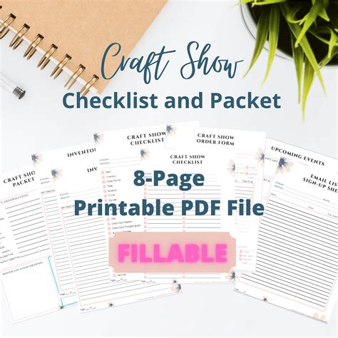 FILLABLE Craft Show Checklist, Order and to Do Packet 8 PDF Pages Light ...