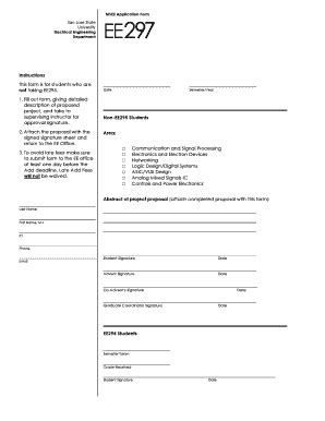 Fillable Online Engr Sjsu Msee Application Form San Jose State