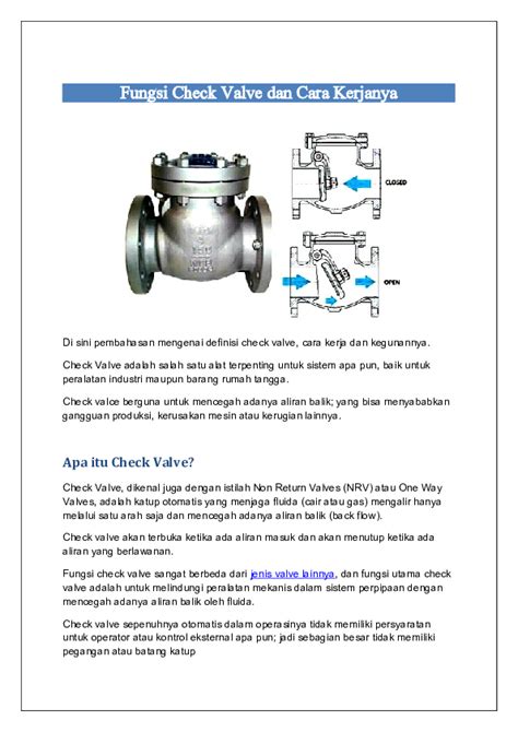 Doc Fungsi Check Valve Dan Cara Kerjanya Cn Zahid