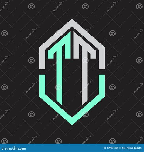 Tt Logo Monogram With Hexagon Shape And Outline Slice Style Stock