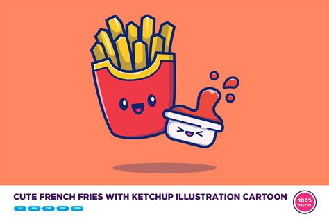 Cute French Fries With Ketchup | Food Illustrations ~ Creative Market