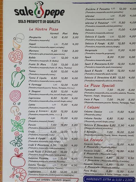 Menu At Sale E Pepe Restaurant Lucca