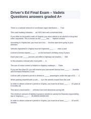 Driver S Ed Final Exam Vadets Questions Answers Graded A Docx