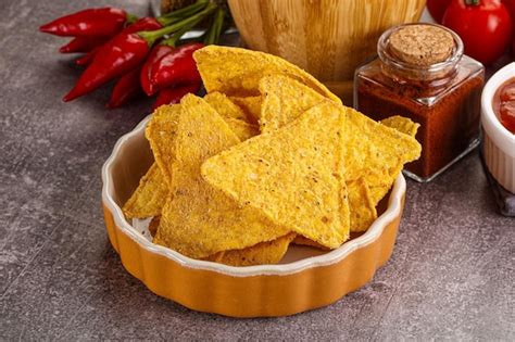 Premium Photo Mexican Corn Nachos Chips With Salsa Dip