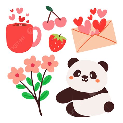 Lindo Panda De Dibujos Animados Con Elementos Rosas Png Panda