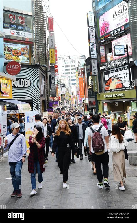 The Vibrant Myeongdong Shopping District In Seoul South Korea Stock