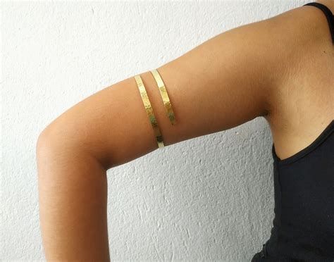 Gold Upper Arm Band Wrap Around Bicep Cuff Bracelet One Loop Etsy Uk