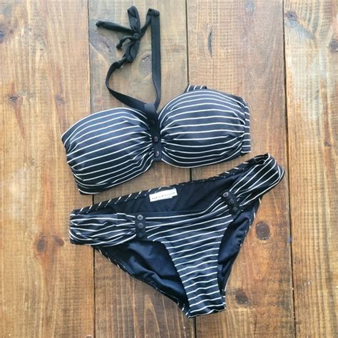 Robin Piccone Swim Robin Piccone Black White Stripe Bikini Tieneck