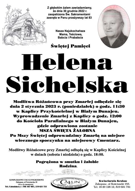 Helena Sichelska Nekrologi Podhale24 Pl