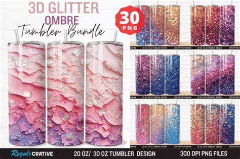 D Glitter Ombre Tumbler Wrap Bundle Graphic By Regulrcrative