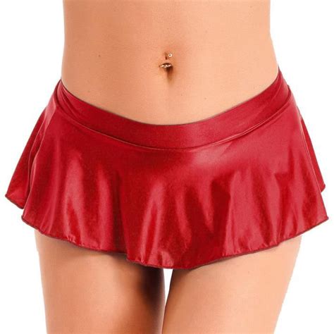 Freebily Femme Mini Jupe Brillante Taille Basse Jupe Pliss Volants