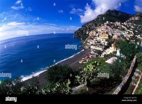 Aerial View Of Mountain Overlooking The Famous Village Of Positano