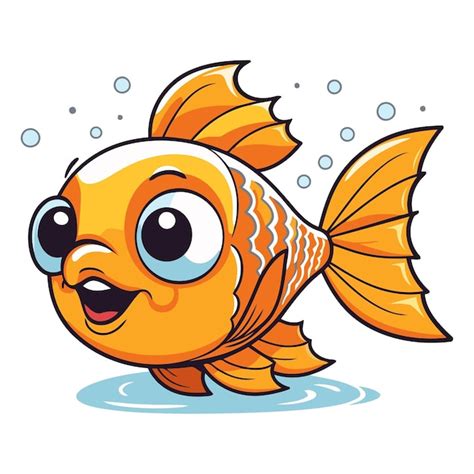 Premium Vector Cute Cartoon Goldfish Swimming In The Water