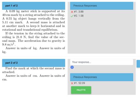 Solved part 1 of 2 A 0.09 kg meter stick is supported at its | Chegg.com
