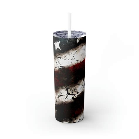 Distressed American Flag Skinny Tumbler With Straw Oz Etsy