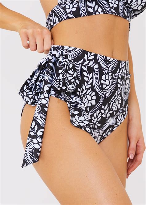 In The Style Jac Jossa Black Paisley Tie Side Bikini Bottoms Matalan