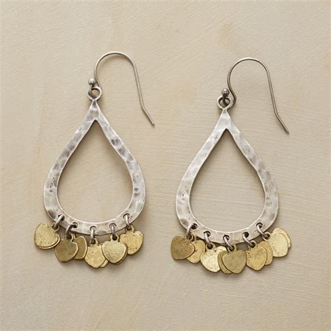 Rain Chime Earrings Dainty Brass Charms Shimmer On Oxidized Sterling