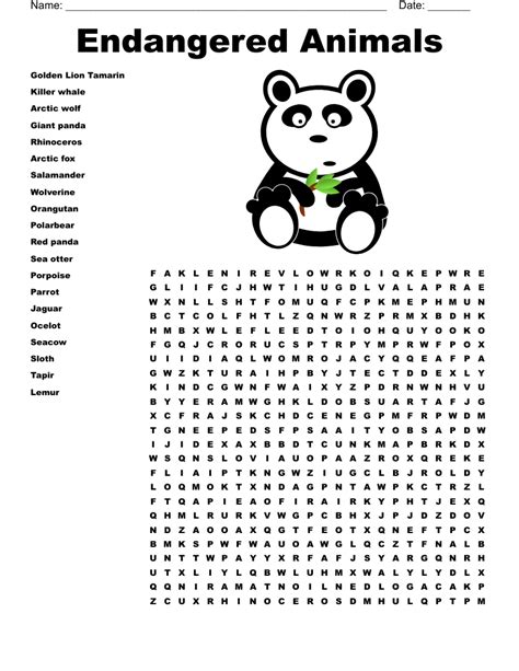 Endangered Animals Word Search Printables