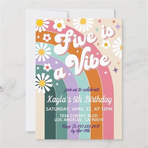 Five Is A Vibe Th Birthday Invitation Zazzle Hippie Birthday Party