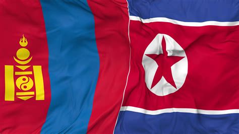 North Korea And Mongolia Flags Together Seamless Looping Background