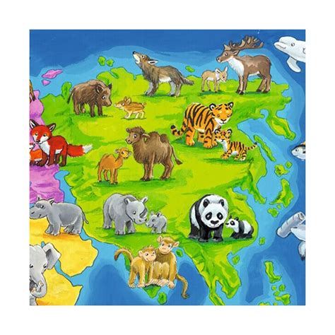 Puzzle Harta Lumii Cu Animale 30 Piese Kidikoro