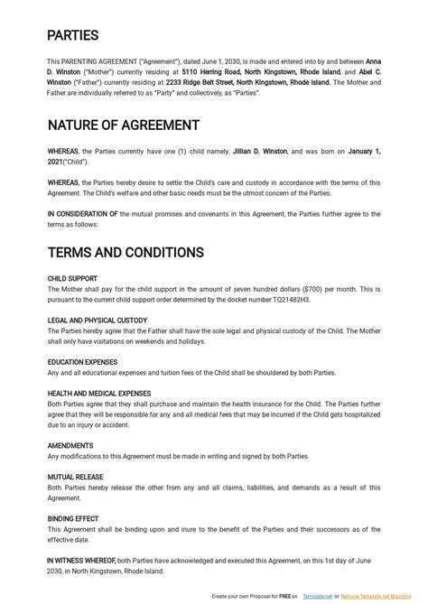 Parental Plan Agreement Template