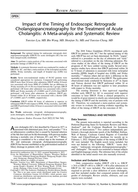 PDF Impact Of The Timing Of Endoscopic Retrograde