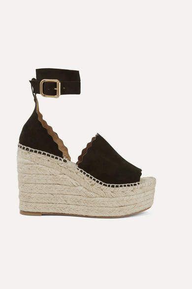 Chlo Lauren Suede Espadrille Wedge Sandals Black Sponsored