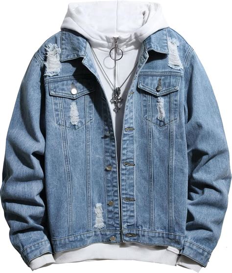 Longbida Men S Classic Denim Jacket Casual Distressed Ripped Jean