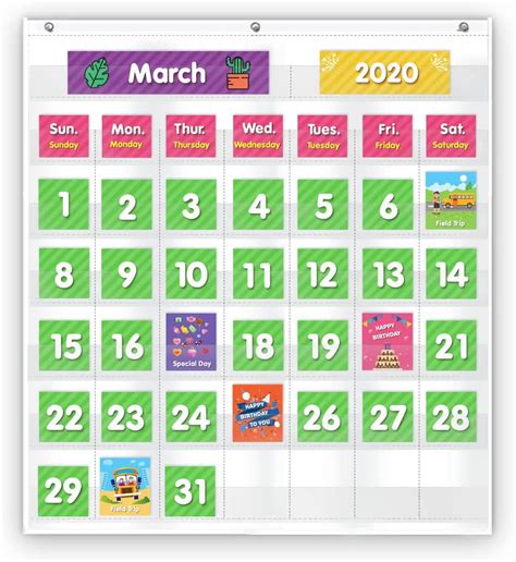 Eamay Calendario Mensual De Bolsillo Para El Aula Con Tarjetas Para