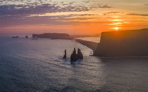 Vik Iceland Reynisdrangar Seastacks Pretty Red Orange Clouds Sunset DJI