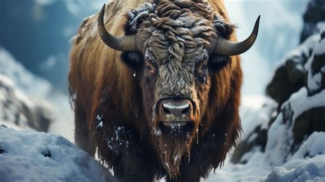 Premium AI Image | Aurochs bison in nature winter season