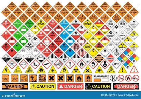 All Classes of Hazardous Material Signs. Vector Isolated Placards Label ...