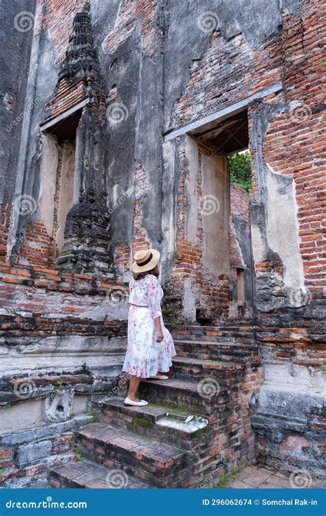 Travel Thailand Tourist Woman Sightseeing Ayutthaya In Asia With Old