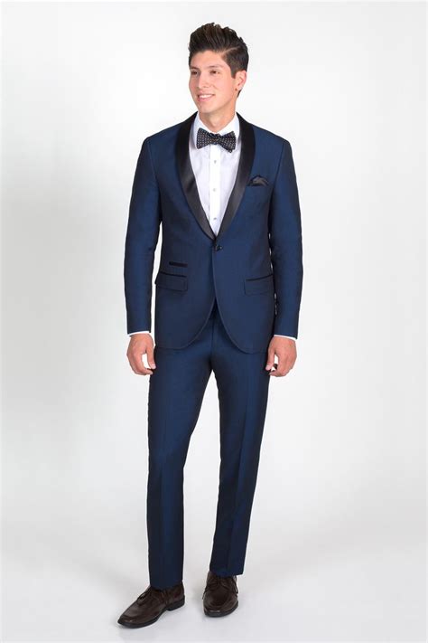 Navy Blue Slim Fit Tuxedo With Black Shawl Lapel Blue Tuxedos Blue