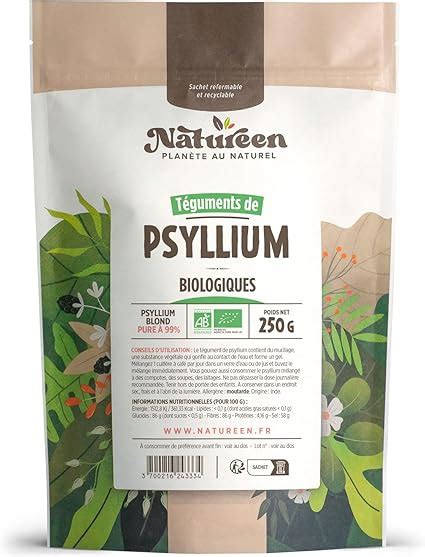 Psyllium Bio Blond 250 gr Téguments 99 de pureté Riche en