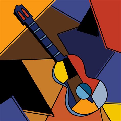 una guitarra acústica cubista pintura surrealista diseño abstracto