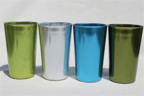 Vintage Anodized Aluminum Tumblers Retro Colored Metal Drinking Glasses Spun Aluminum