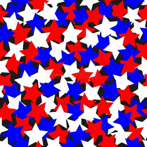 Colored Red And Blue Stars Patriotic Seamless Pattern Background Stock