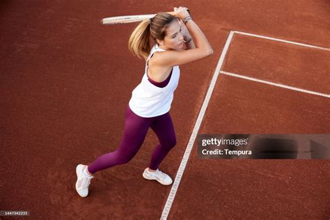 Aerial View Of Tennis Forehand Follow Through High Res Stock Photo