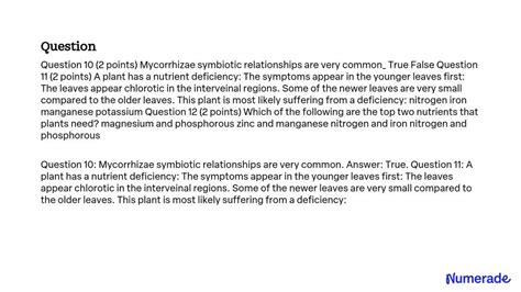 Solved Question Points Mycorrhizal Symbiotic Relationships Are