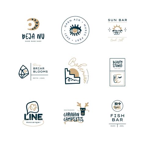 Premium Vector Boho Logo Design Templates Collections Doodle Bohemian Icons And Symbols Set