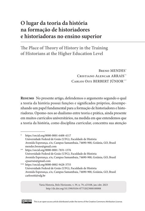 Pdf O Lugar Da Teoria Da História Na Formação De Historiadores E