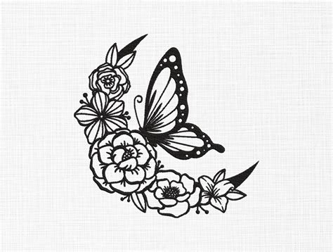 Butterfly With Floral Moon Embroidery Design Floral Embroidery Design