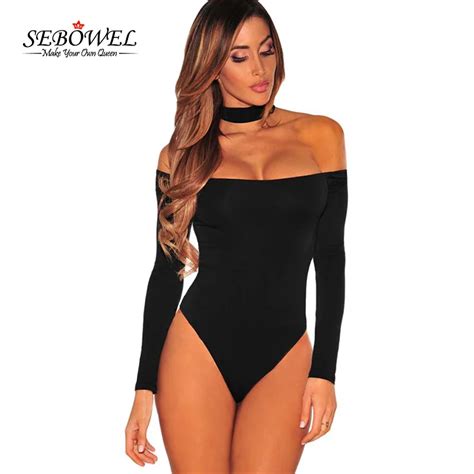 Sebowel Sexy Women Bodysuit 2017 Female Club Wear Black Choker Off