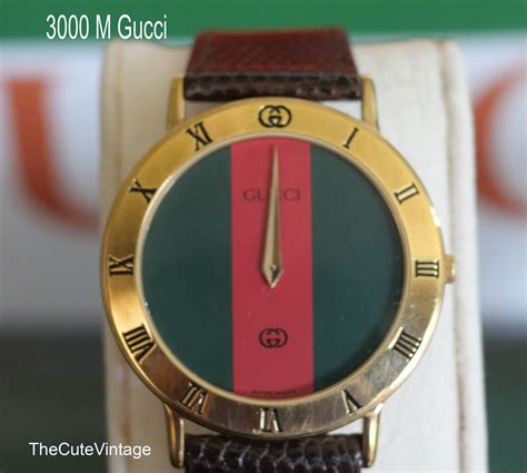 Authentic Gucci 3000m Gucci Stripe Dial Gold Plated Quartz Mens Wrist Watch Etsy