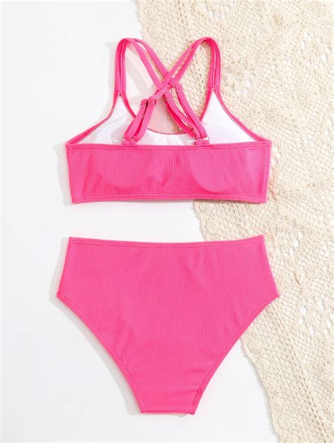 Shein Ensemble De Bikini Dos Crois Unicolore Pour Jeune Fille T