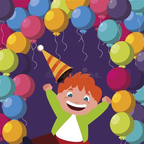 Muchacho Feliz Lindo Con Helio De Los Globos Del Cumpleaos Ilustración